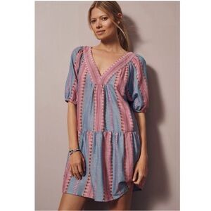Velvet by Graham & Spencer Blue and Pink Striped V-Neck Dress